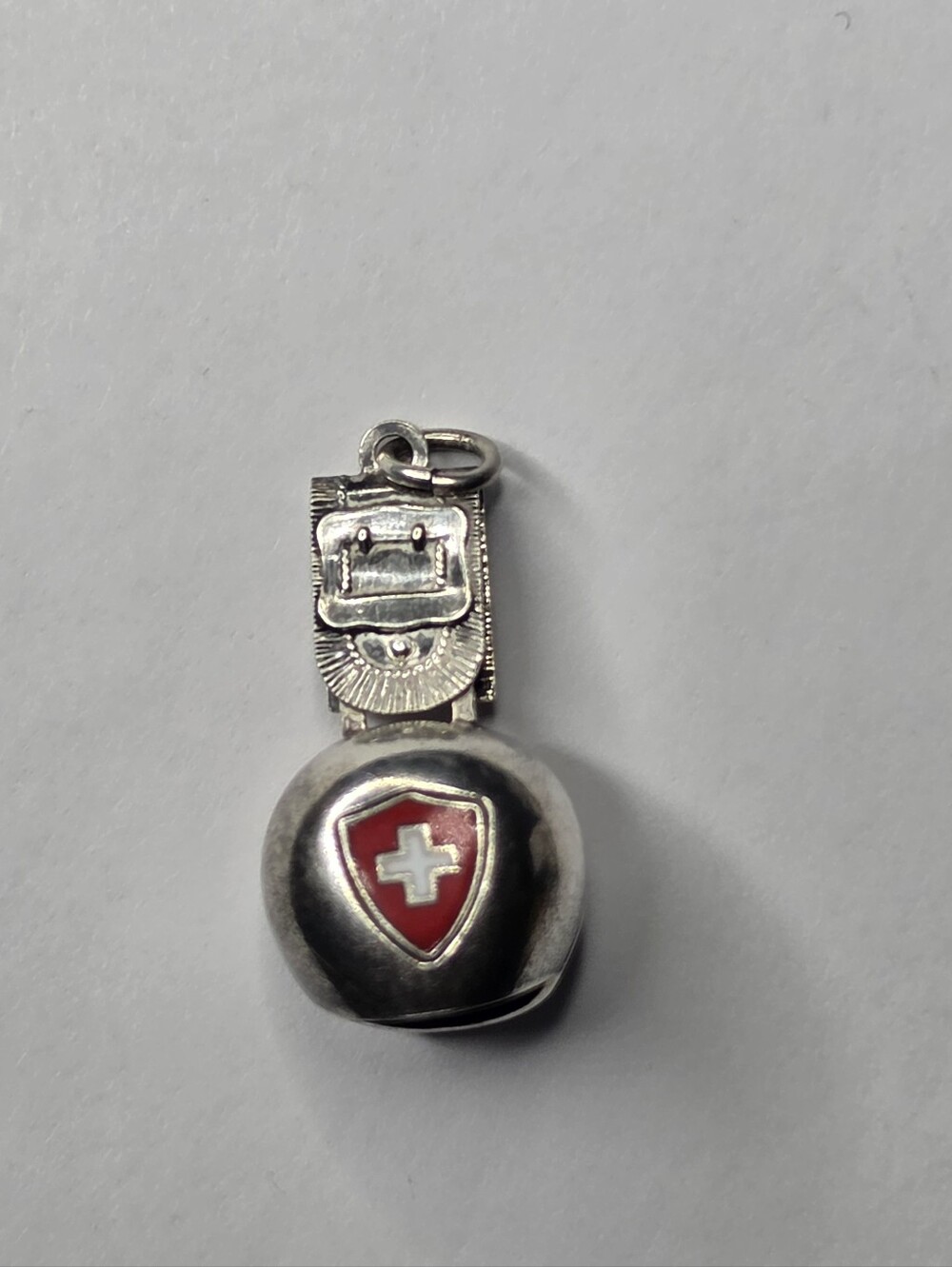 Vintage 800 Silver Swiss Cross Charm with Red Enamel Shield